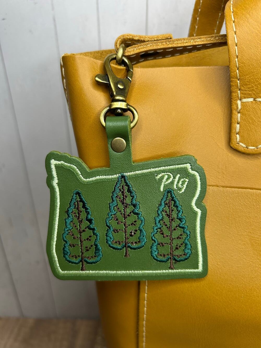 Portland Leather Bag Charm Oregon Purse Charm PNW Gift Oregon Green Bag Charm